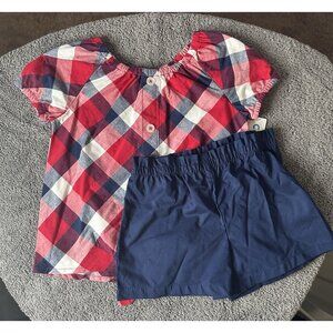 Carters Girls Red Plaid Shirt & Blue Shorts Matching Set Size 2T
